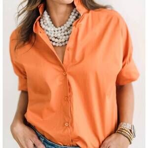 NEW HEIDI HOUSTON short sleeve ruffle shirt in burnt orange